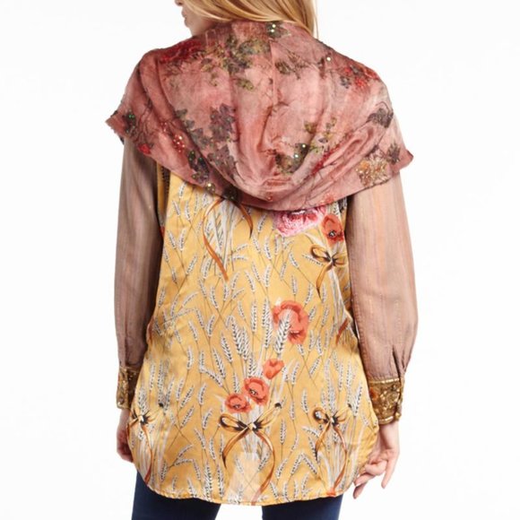 Aratta Looks Authentic Hoody Kimono NWT • Small • Boho Floral Gold Sequins - Picture 3 of 5